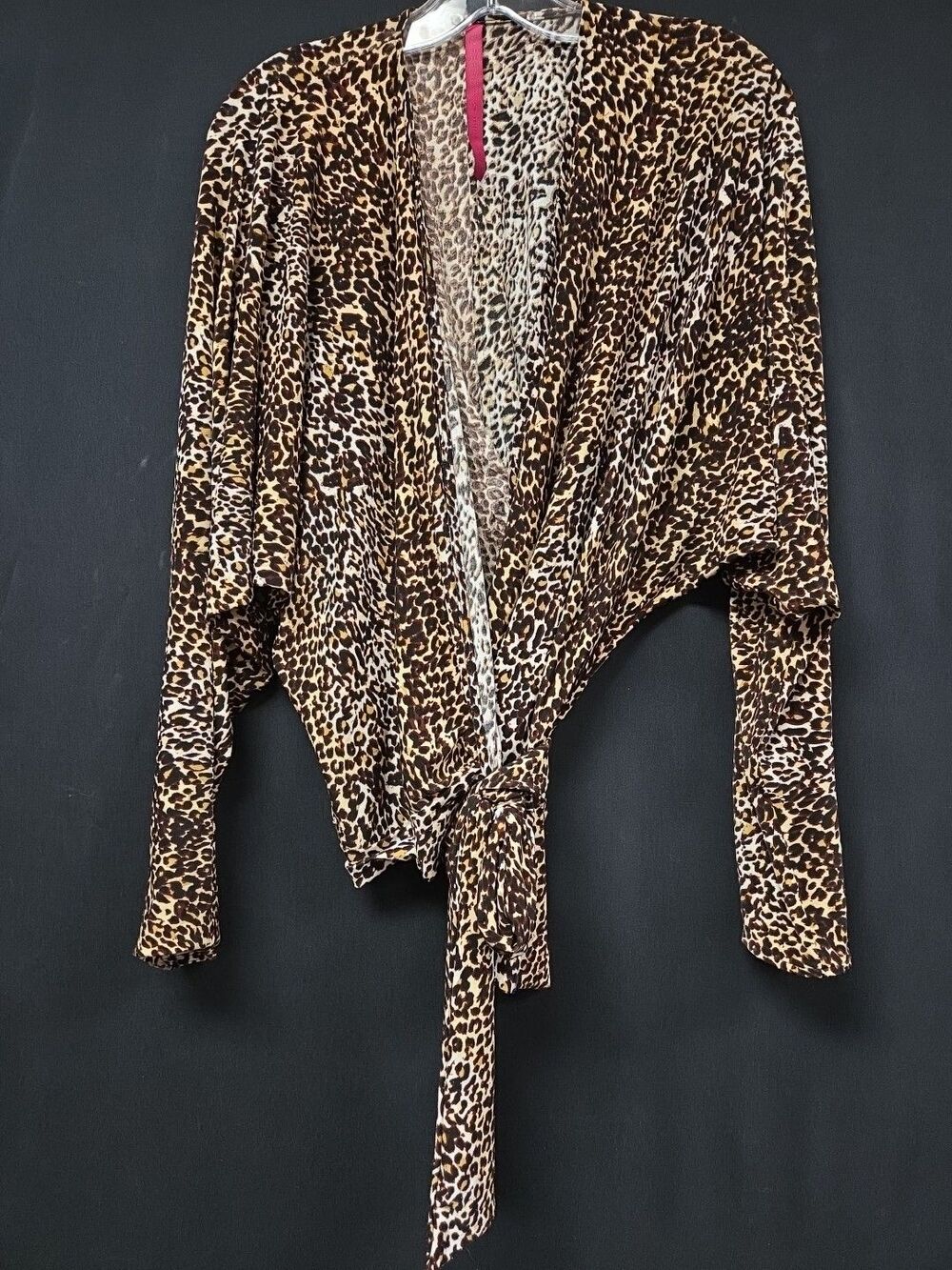 Abi Ferrin Leopard Size XS Tie Waist Top Blouse Kimono Sleeve Stretch